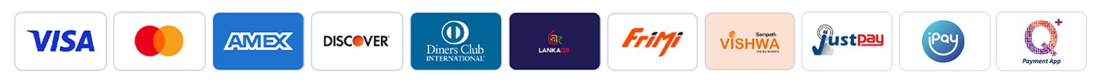 Pay by Visa, MasterCard, AMEX,Lanka QR